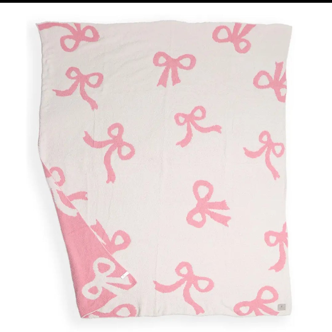 Pink Ribbons/Bows Reversible Throw Blanket