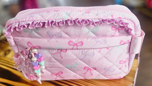 Quilted Bow Printed Pouch w/ Charm