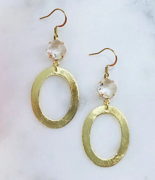 Rhinestone & Oval Gold Pendant Earrings