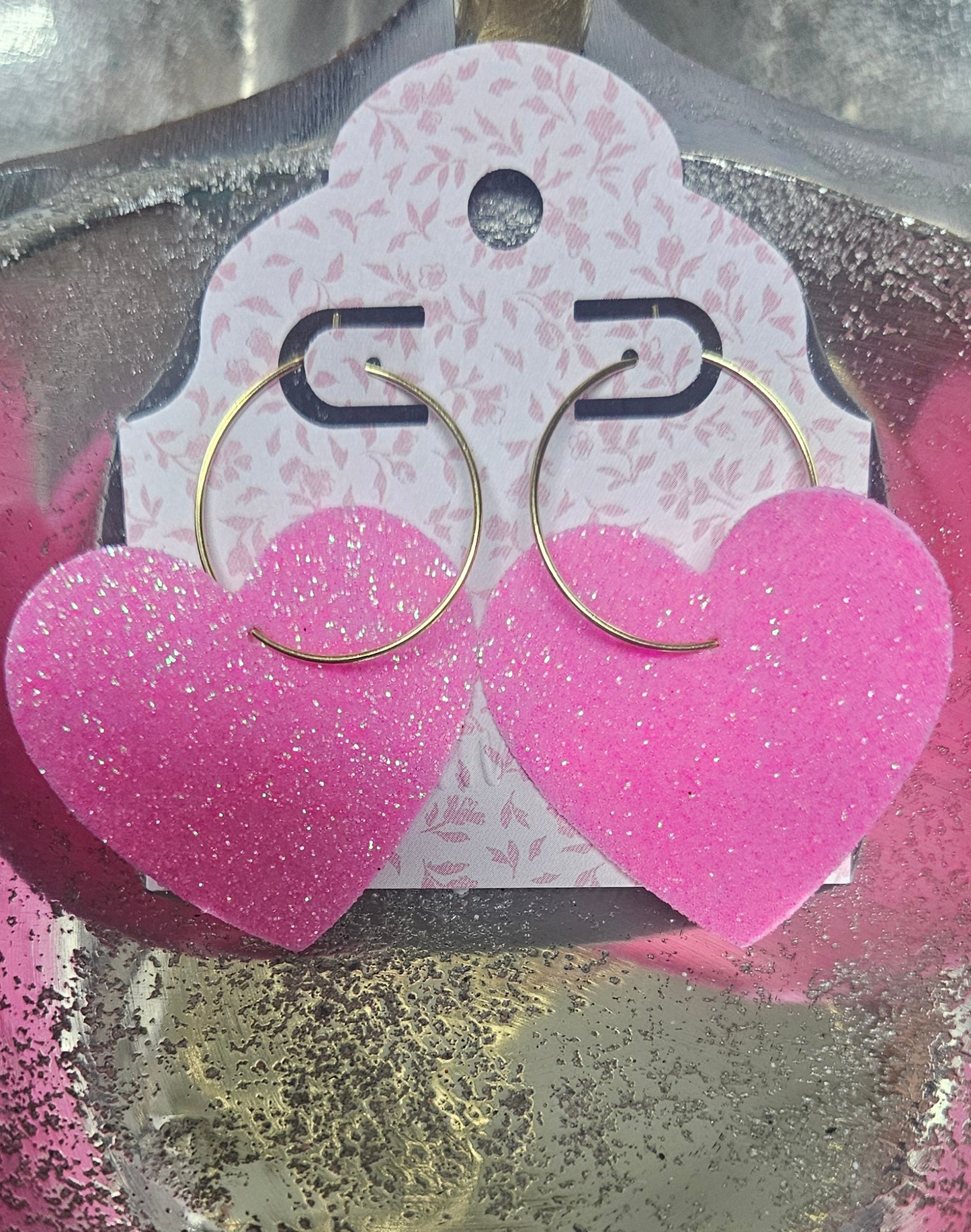 Sparkle Heart Hoop Earrings