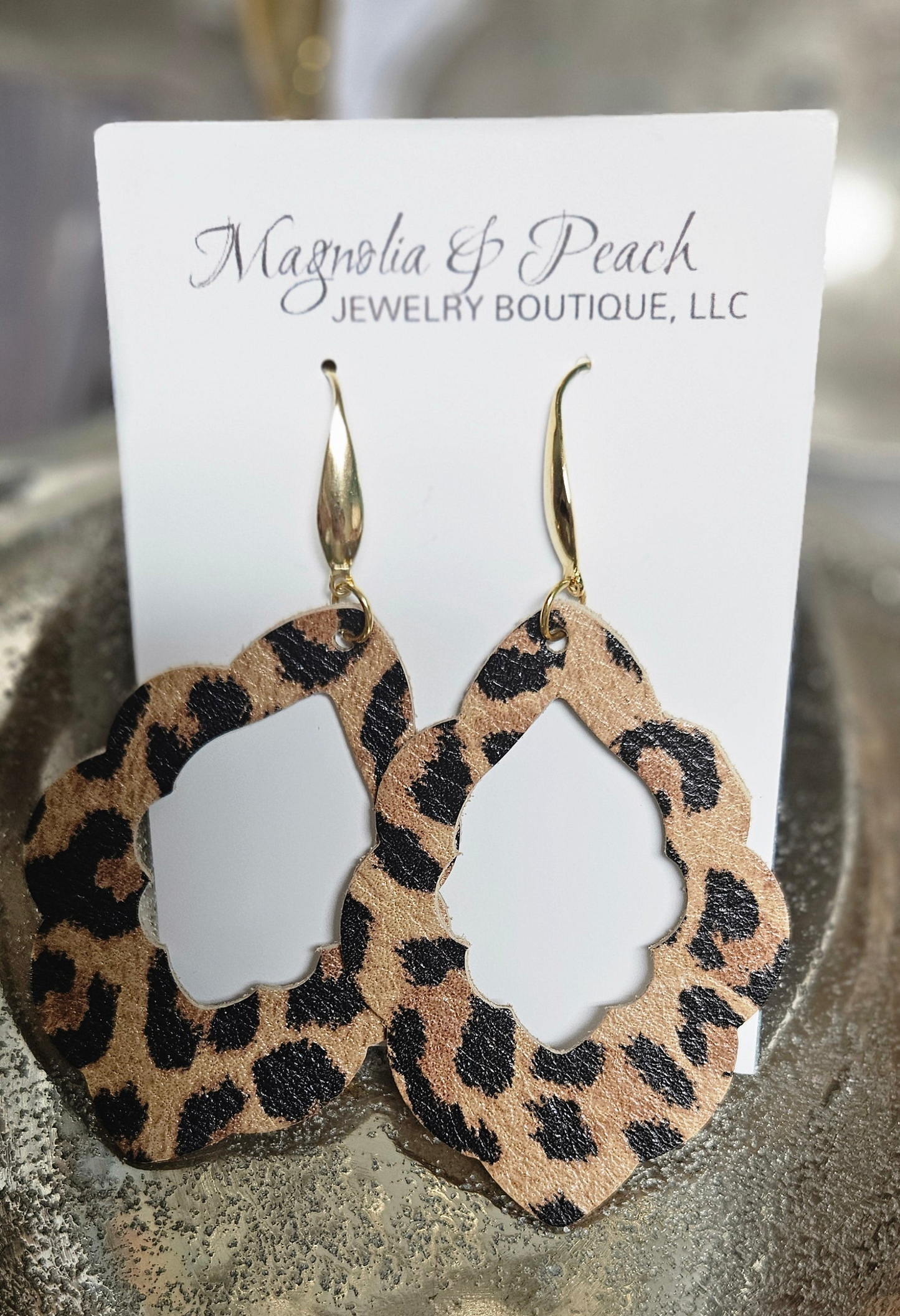 Mini Tan Cheetah Leather Earrings