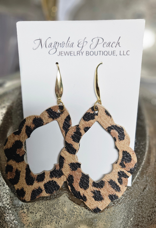 Mini Tan Cheetah Leather Earrings