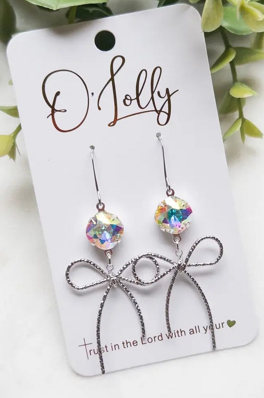 "Bailey" Silver Bow Earrings w\ AB Stone Earrings