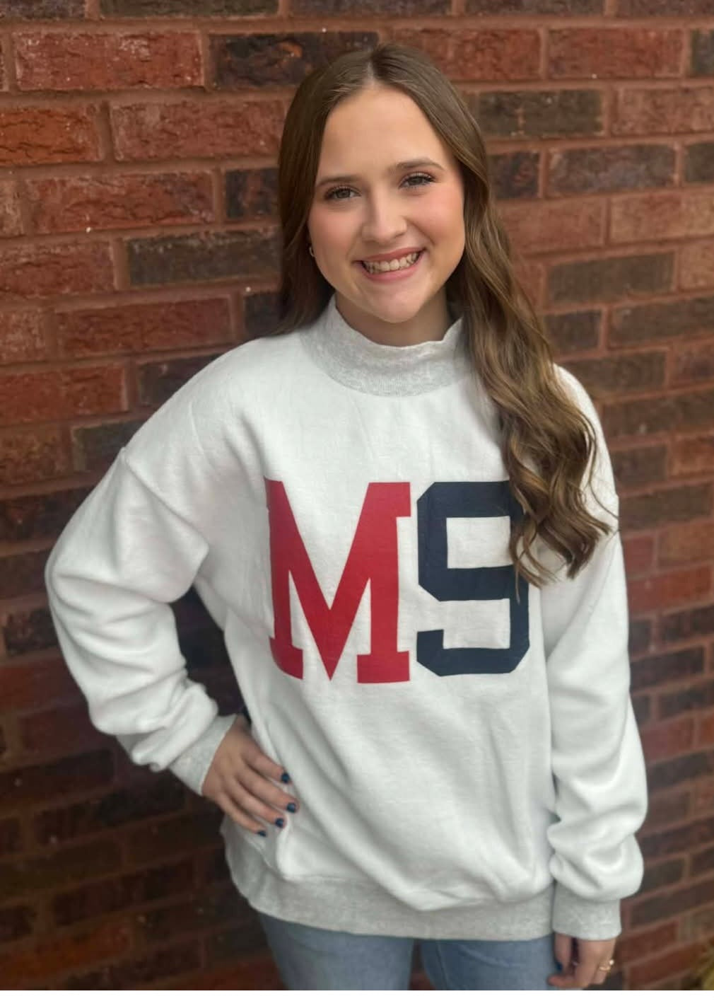 Mississippi Letter Reversible Oversized Mockneck Sweatshirt