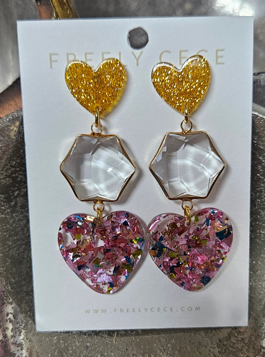 Light Pink Confetti Heart Earrings