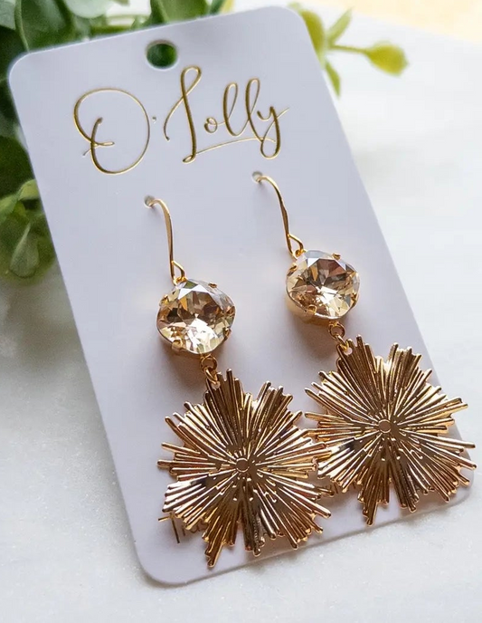Vanessa Gold Burst Earrings w\ Champagne Stone
