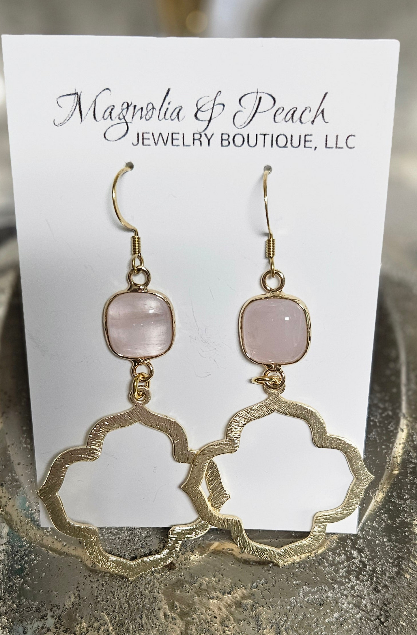 Gemstone & Brushed Gold Pendant Earrings