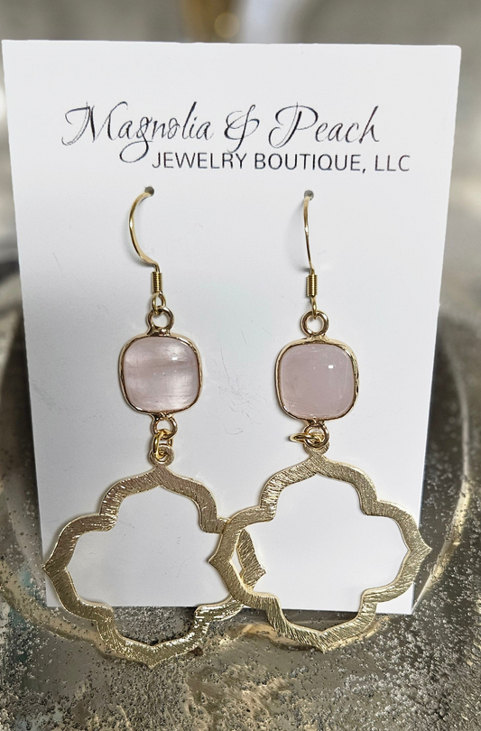Gemstone & Brushed Gold Pendant Earrings