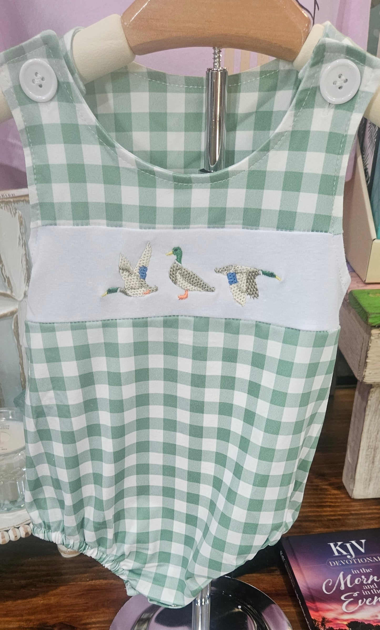 Baby boys checkered duck appliqué romper