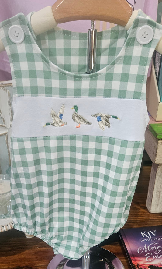 Baby boys checkered duck appliqué romper