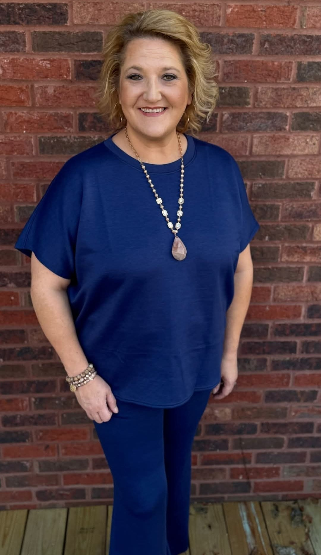 Plus Size Navy Poncho Top + Bell Bottom Modal Set