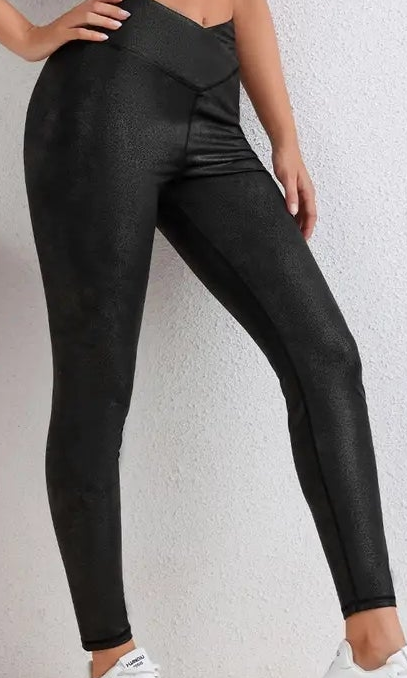 Black Crossed Waist Leather Legging