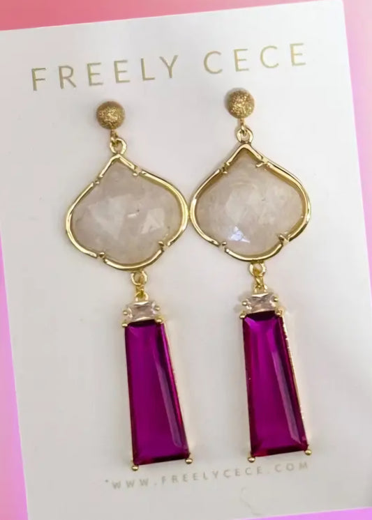 Gold Pink Gemstone Earrngs