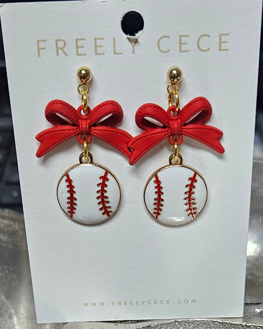 Trendy Bow Sporty Baseball Earrings