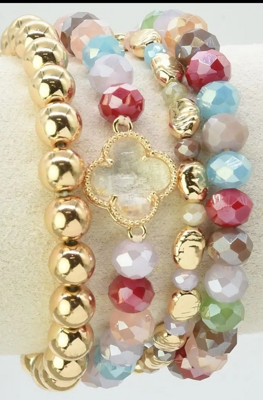 4 piece Multi Color Beaded Bracelet Set