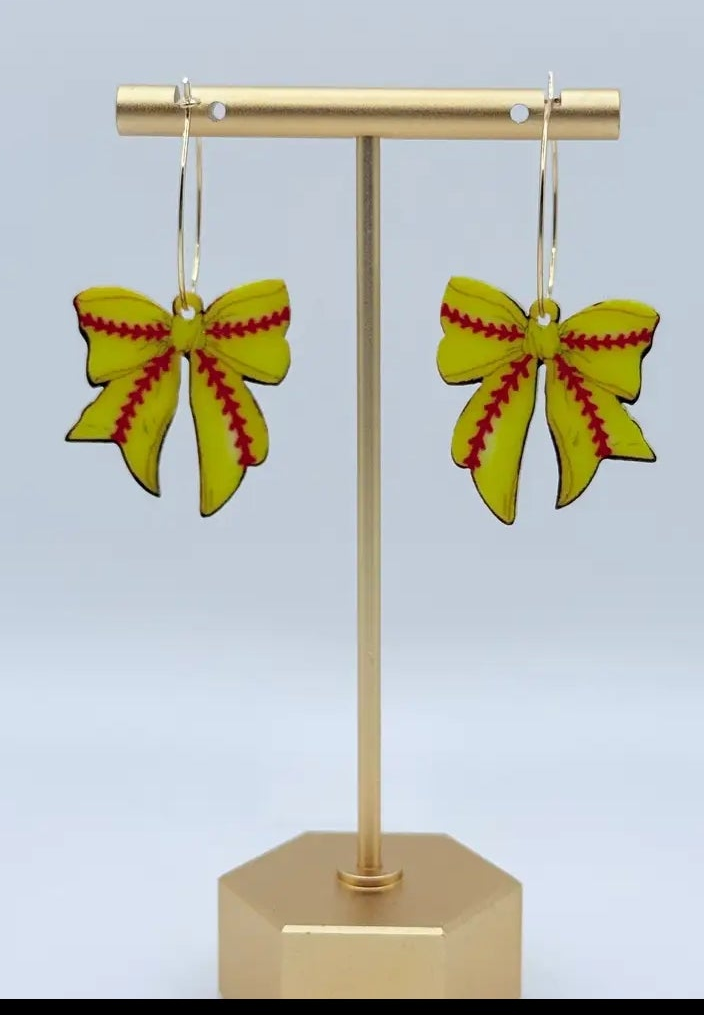 Softball Ribbon Dangle Earrings