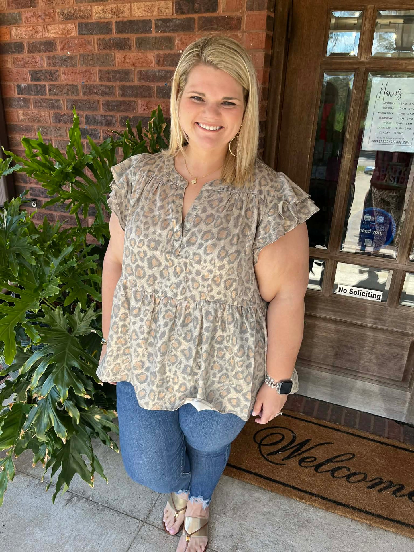 Plus Leopard Printed Baby Doll Blouse