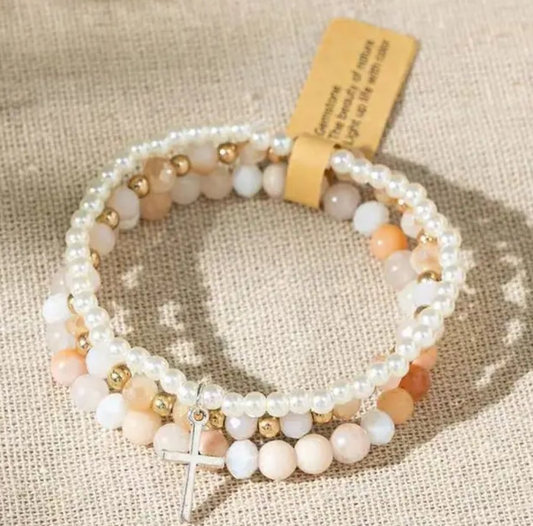 Silver Cross Dangle Stackable Bracelets