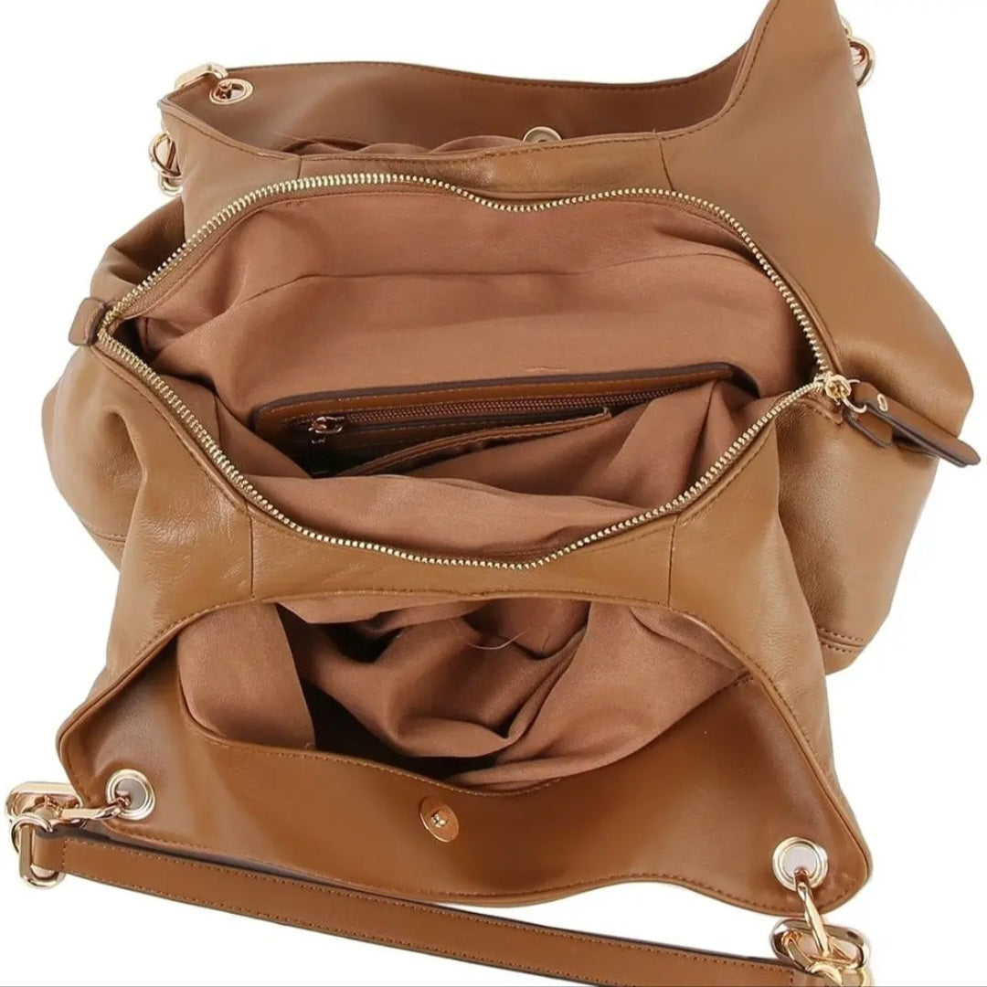 Three-compartment Hobo Tote Shoulder Bag