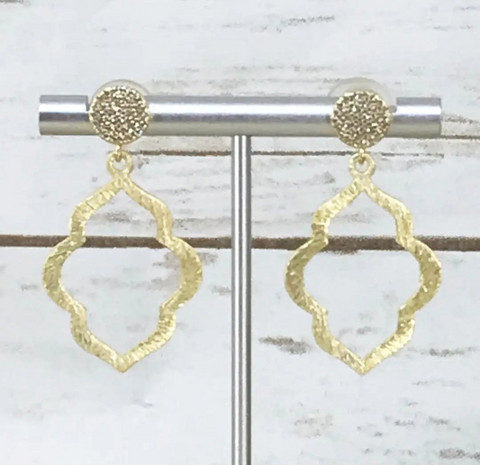 CZ Pave Stud & Brushed Gold Pendant Earrings