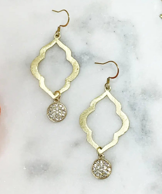 Brushed Gold & Pave Pendant Earrings