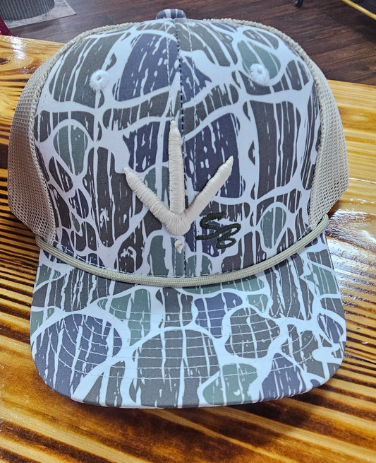 Turkey Track SB panel-Foggy Marsh Vein Camo Rope hat