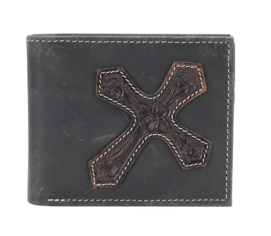 American Bison Oil Pull Up Bi-Fold Wallet Tooled Cross